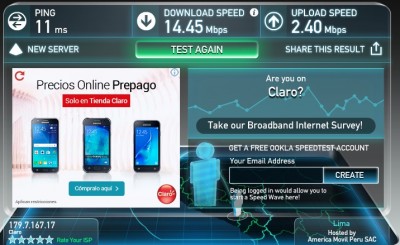 prueba hecha con speedtest